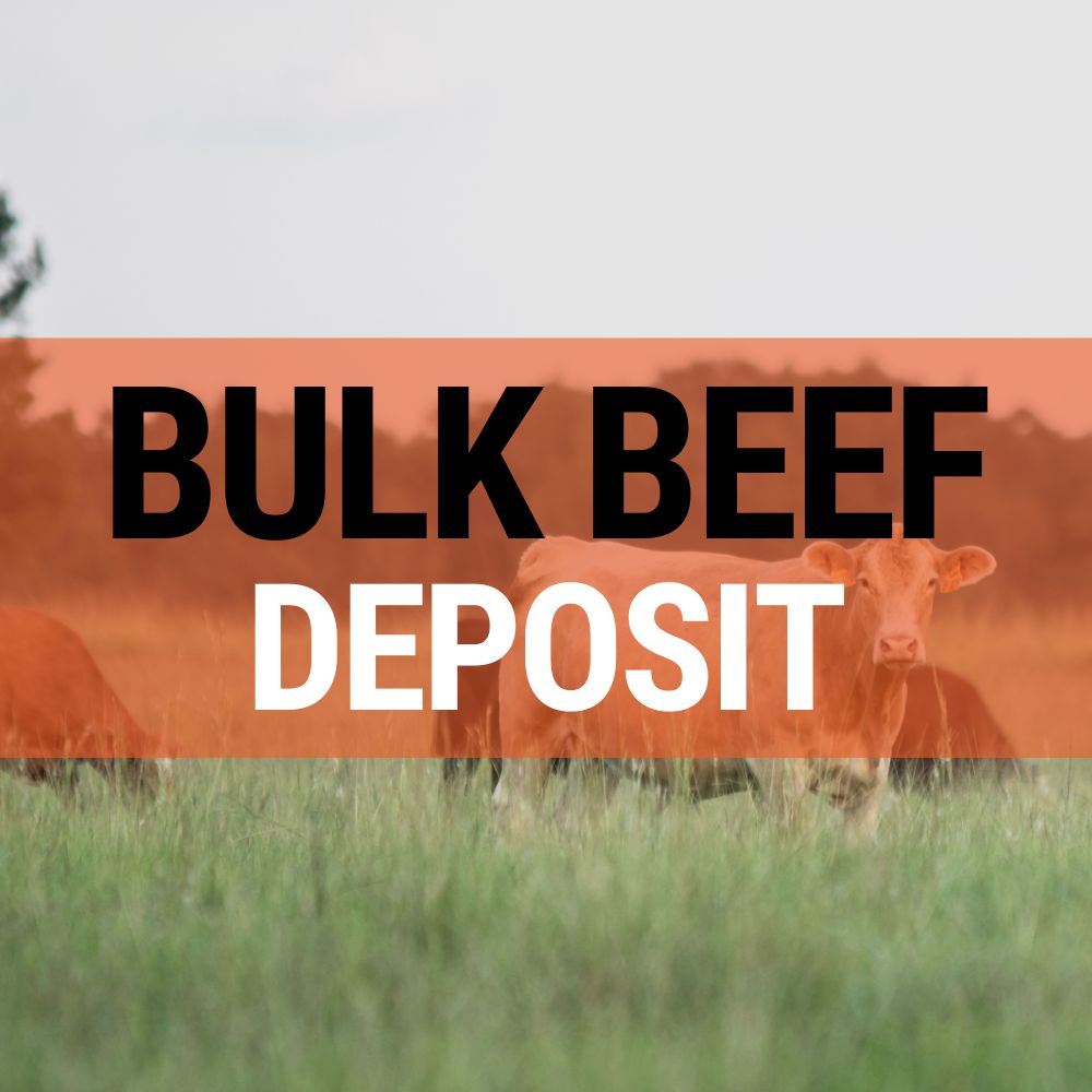 Cows in a field with 'BULK BEEF DEPOSIT' text overlay